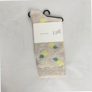 J.Jill Women's Crew Socks Pineapple Print Beige Yellow Green Cotton Blend Cute